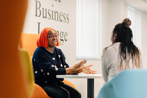 Students in The Business Lounge